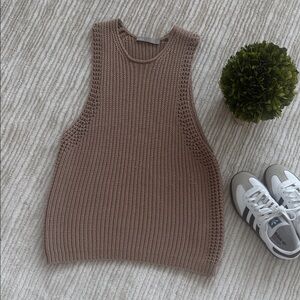 Vince Chunky Ribbed Knit Sleeveless Top in Taupe Size Small